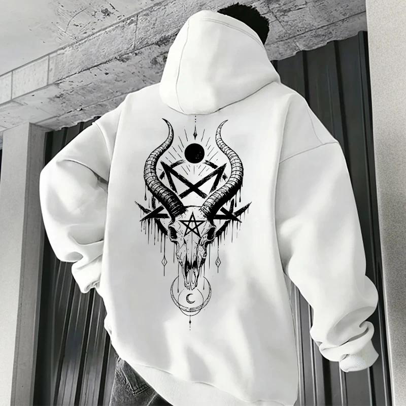 Autumn Winter Male Top Casual Pullover 666 & Inverted Cross Men's Gothic Hoodies Demonic Horror Face Print Sweatshirt Streetwear