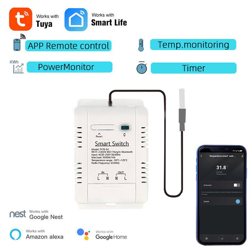 Graffiti WiFi Smart Power Temperature Switch with RF433, Remote Voice Alexa Control.