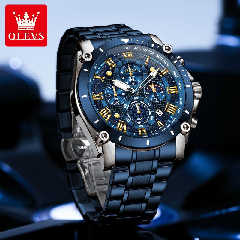OLEVS Men Watch Top Brand Luxury Watch Men Stainless Steel Waterproof Sport Quartz Chronograph Wrist Watch
