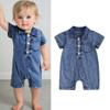 Baby Denim Jumpsuits Summer Clothes Newborn Baby Boys Girl Short Sleeve Lapel Button Up Solid Color Romper Infant Jumpsuits