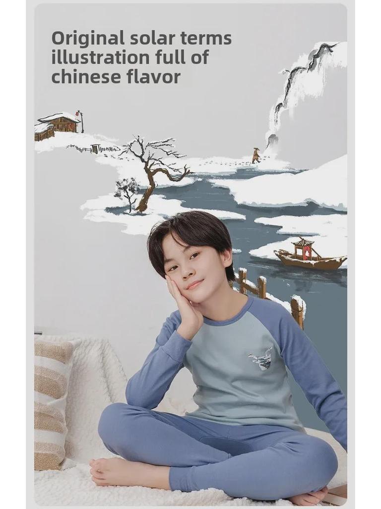 Kinder Unterwäsche Set aus reiner Baumwolle für Herbst und Winter: Jungenpullover & Mädchen Rundhals Mittelhals Bekleidung