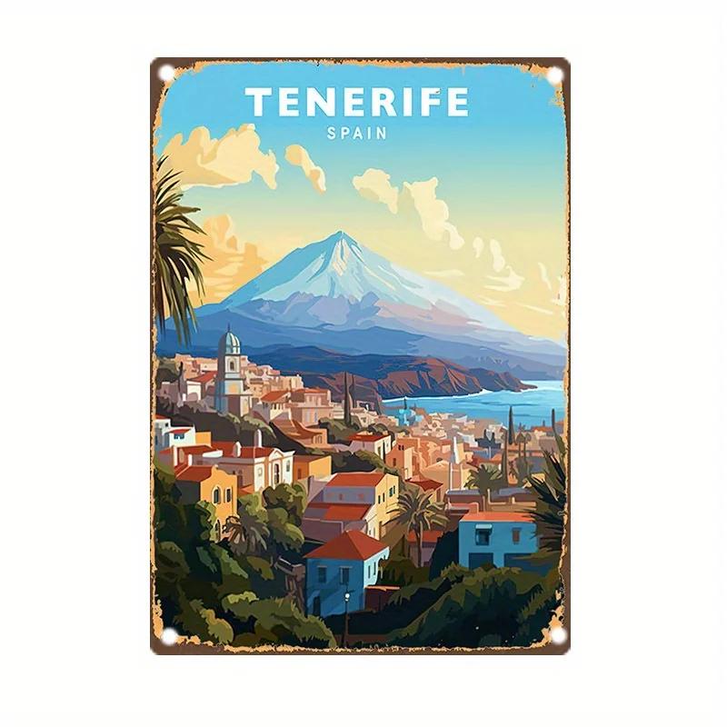 

Tenerife Spain Vintage Tin Sign PreDrilled for Easy Hanging Waterproof WeatherResistant Perfect for Home Garden Ba 20x30cm（7.8x11.8inch）
