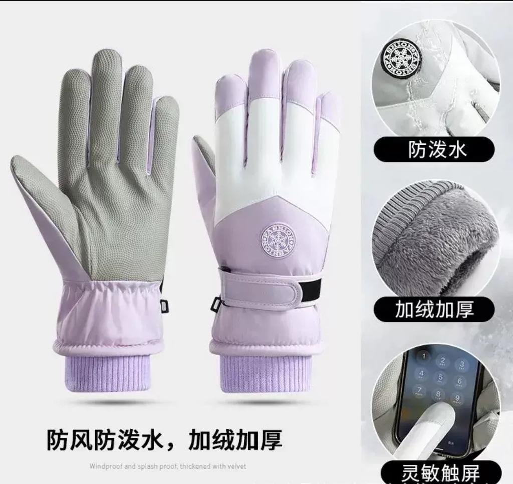 Gloves Women's Winter 5 New Fleece Thickened Warm Cold Touch Screen Men's Windproof Electric Vehicle Ski Gloves