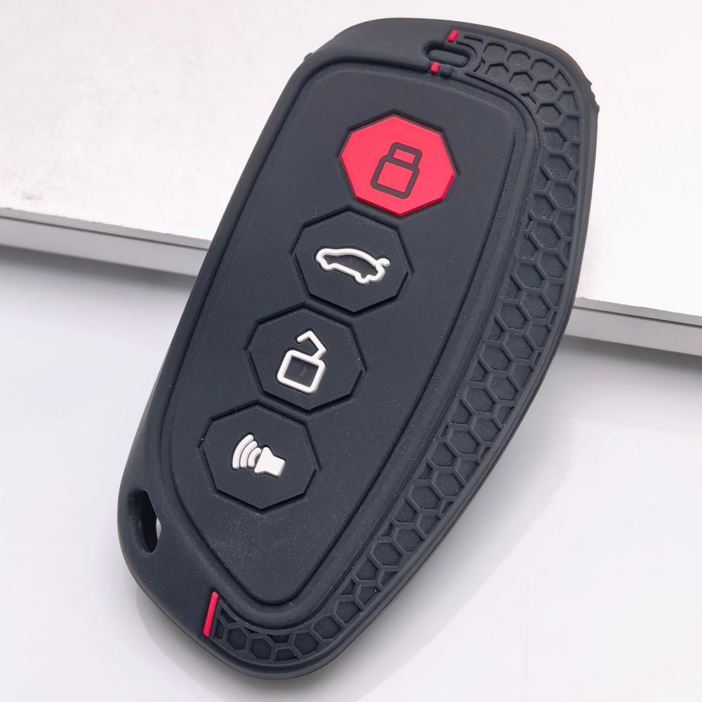 Key Fob Cover for Haval H6 Jolion Dargo M6 Anti-Scratch Shockproof Protective Shell Holder with Honeycomb Texture Stylish Black with Red Accent