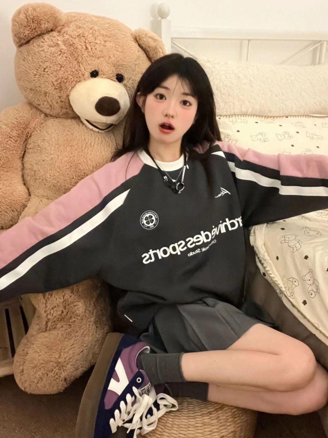 

Женская уличная толстовка с круглым вырезом в стиле ретро с контрастным цветом L