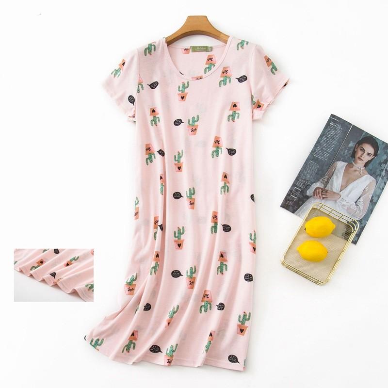 Plus size Estate Donna Camicia da notte Manica corta Simpatico cartone animato pigiameria dolce O Collo Camicie da notte Pigiama Pigiama da donna in cotone