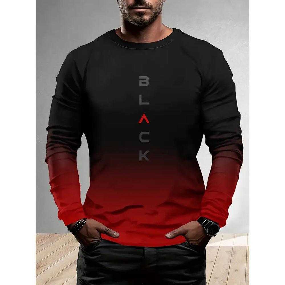 Fall/Winter Daily Casual Men's Long-Sleeved T-Shirt 3D Letter Print Men's Warm-Up Shirt Street Men's Fashion Long-Sleeved Shirt