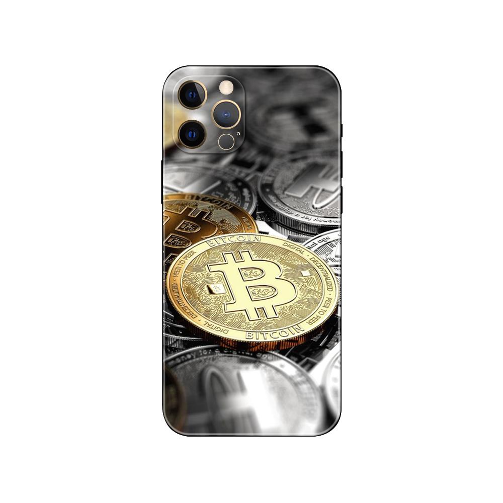 Schwarze TPU-Hülle für iPhone 5 5s se 2020 6 6s 7 8 plus x 10 XR XS 11 12 13 mini pro MAX Rückseite Bitcoin