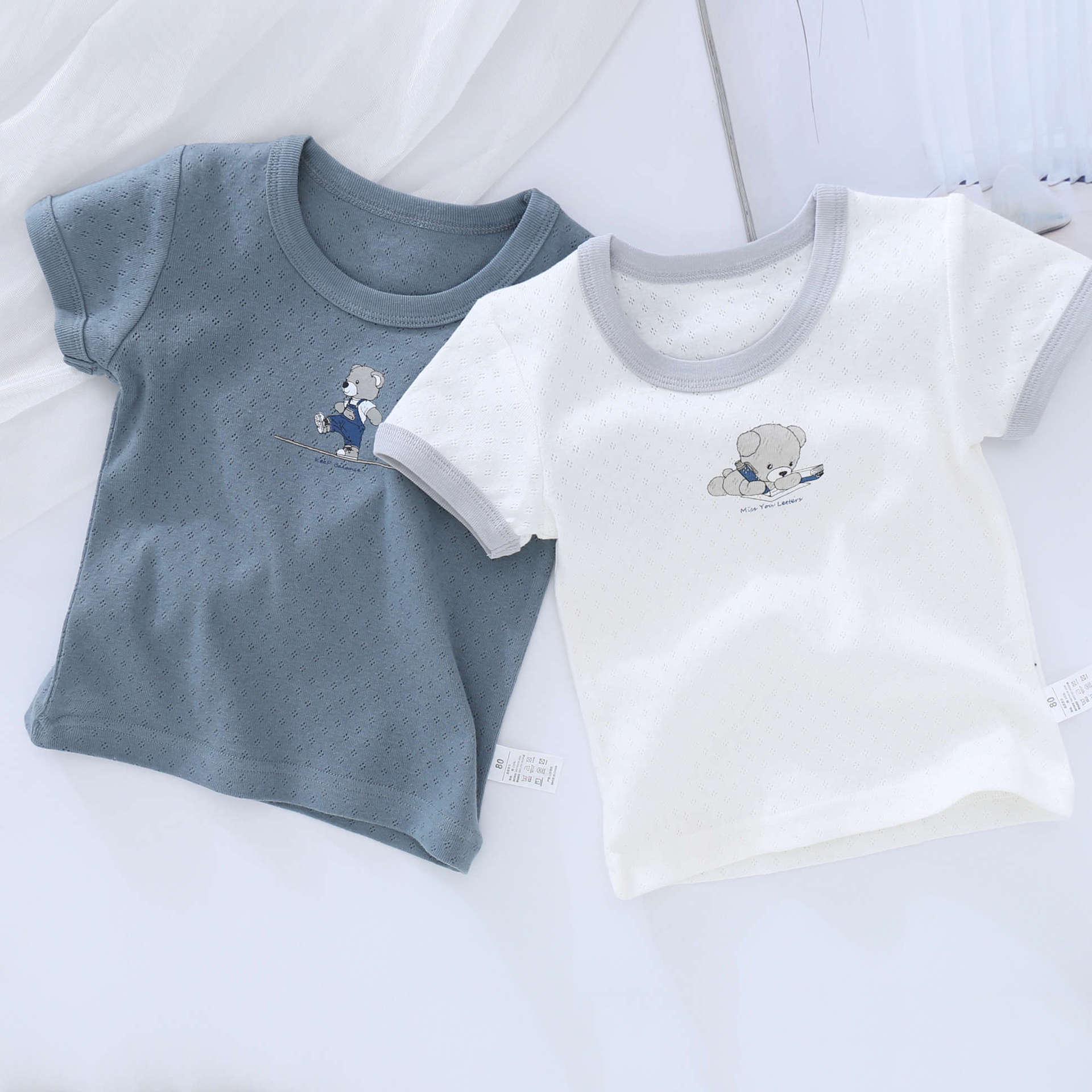 Japanese Style Boys  Short-Sleeve Cotton T-Shirt - Breathable Mesh, Medium/Large Sizes 140 cm