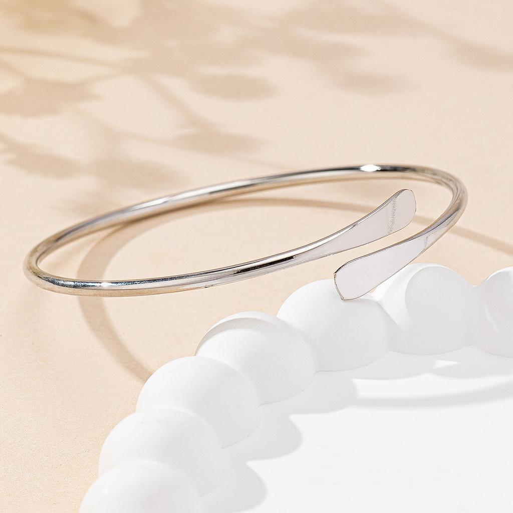 Metal Surround Two Ends Squashed Metal Open Arm Ring Bracelet Punk Simple Earrings Jewelry