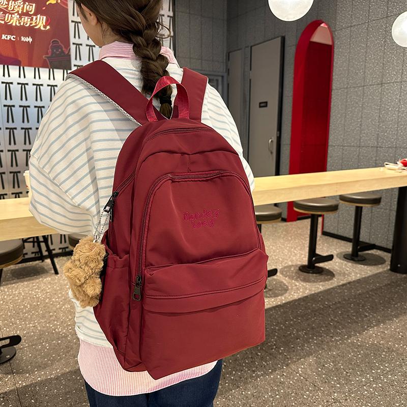 Jednobarevný školní batoh pro studenty nižší střední školy s velkou kapacitou, dámský batoh s výšivkou písmen
