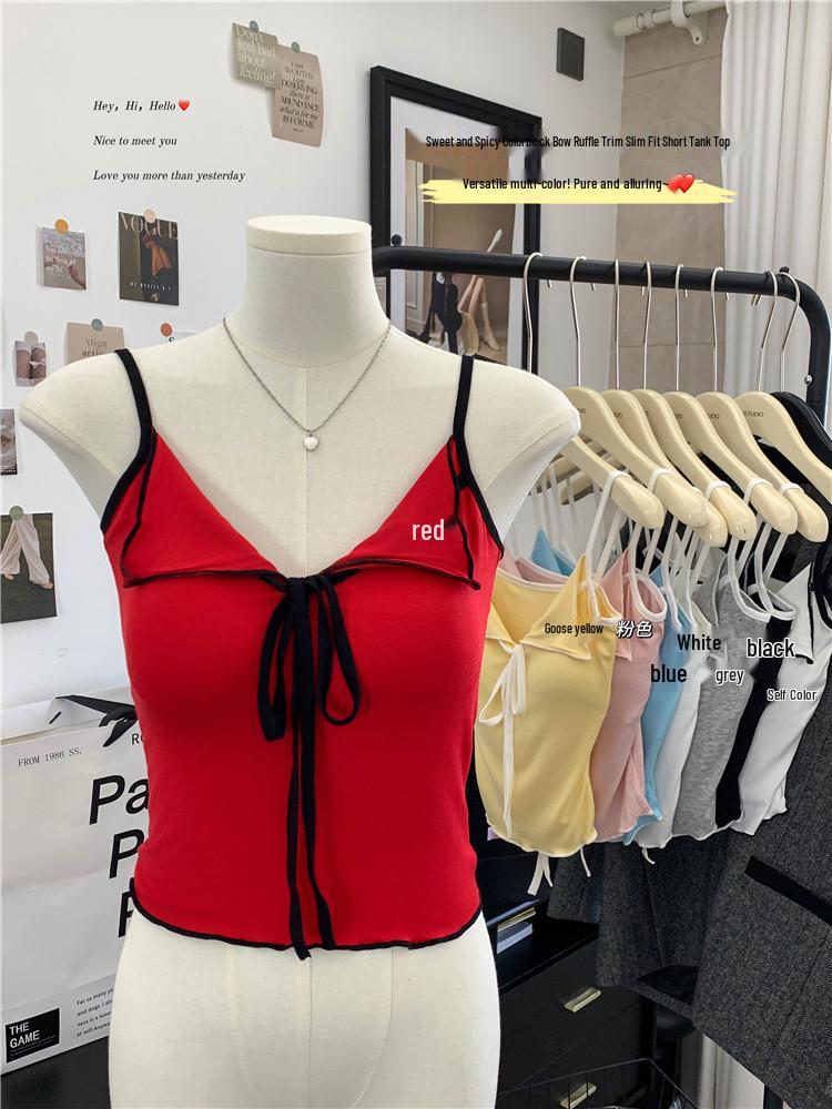 2024 Letní dámský sexy kontrastní top s mašlí a vycpávkami na prsou