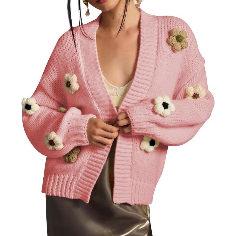 JKASHDK Women's Fashion Casual Flower Pattern Print Fall Winter Long Sleeve V-Neck Sweaters