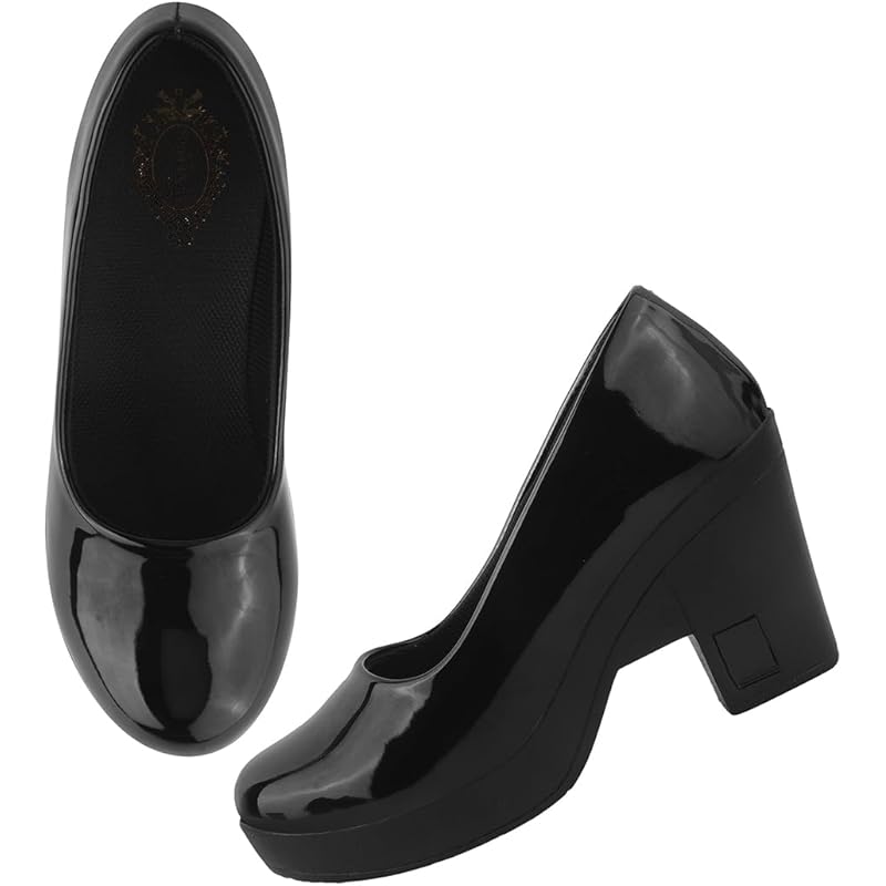 Shoetopia Solid Black Pumps For Girls-Eu39