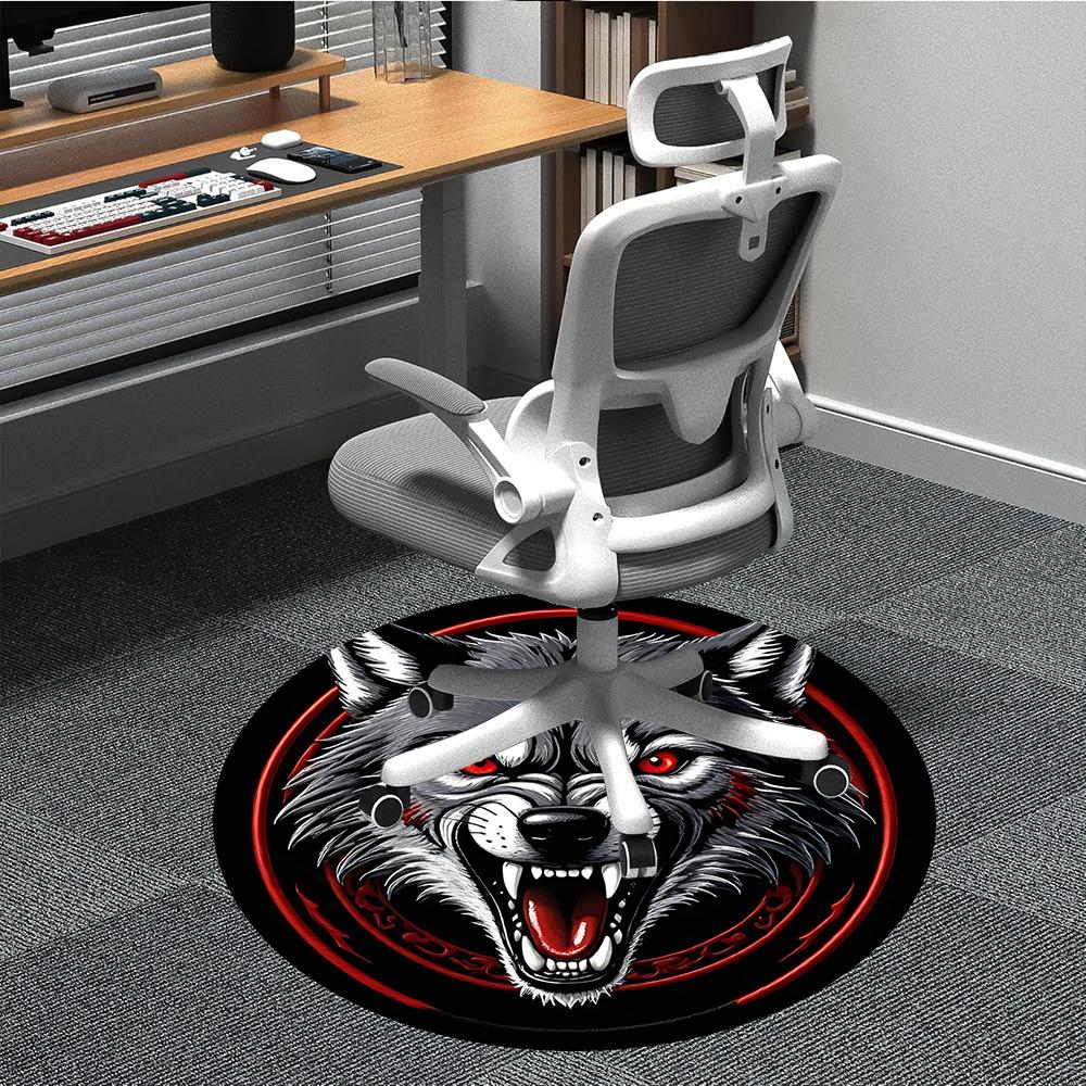 1pc Wolf Pack Office Round Area Rug, Under Office Chairs Bedroom Living Room Home Decor, Room Deco