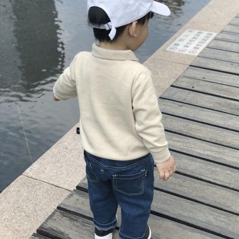 New Boys' Turn-Down Collar Knitted Sweater - Autumn/Winter Style for Small To Medium Children