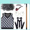 Set de Peluca de Disfraz de Abuelo Clásico con Pelo Corto Suave Rizado y Chaleco Elegante para Niños
