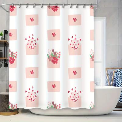 Romantic Pink Envelope Shower Curtain with Red Hearts Floral Design for Bathroom Decor 180x240cm