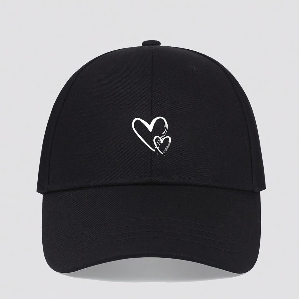 Heart-shaped printed baseball caps, Korean-style baseball caps, outdoor sun hats, all-season hats for both men and women