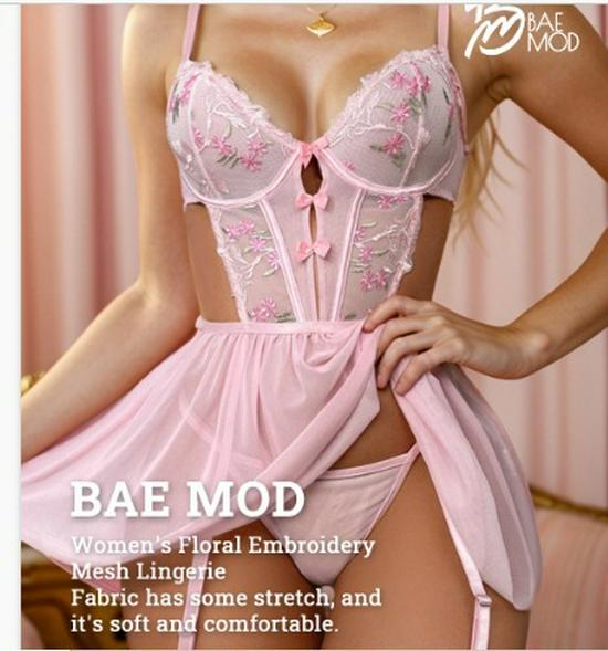 Sexy Sheer Mesh Nightgown Set with Puff Skirt and Sling Straps - M236