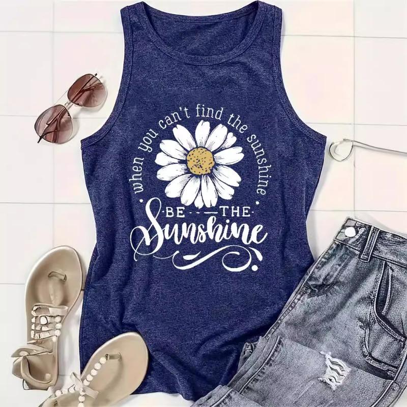 Printed Spring and Summer Sleeveless Top with A Round Neck Puller Vest