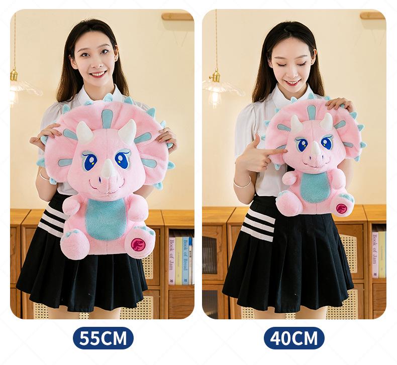 Pink Triceratops Dinosaur Plush Toy - Cartoon Jurassic Series Stuffed Animal Doll