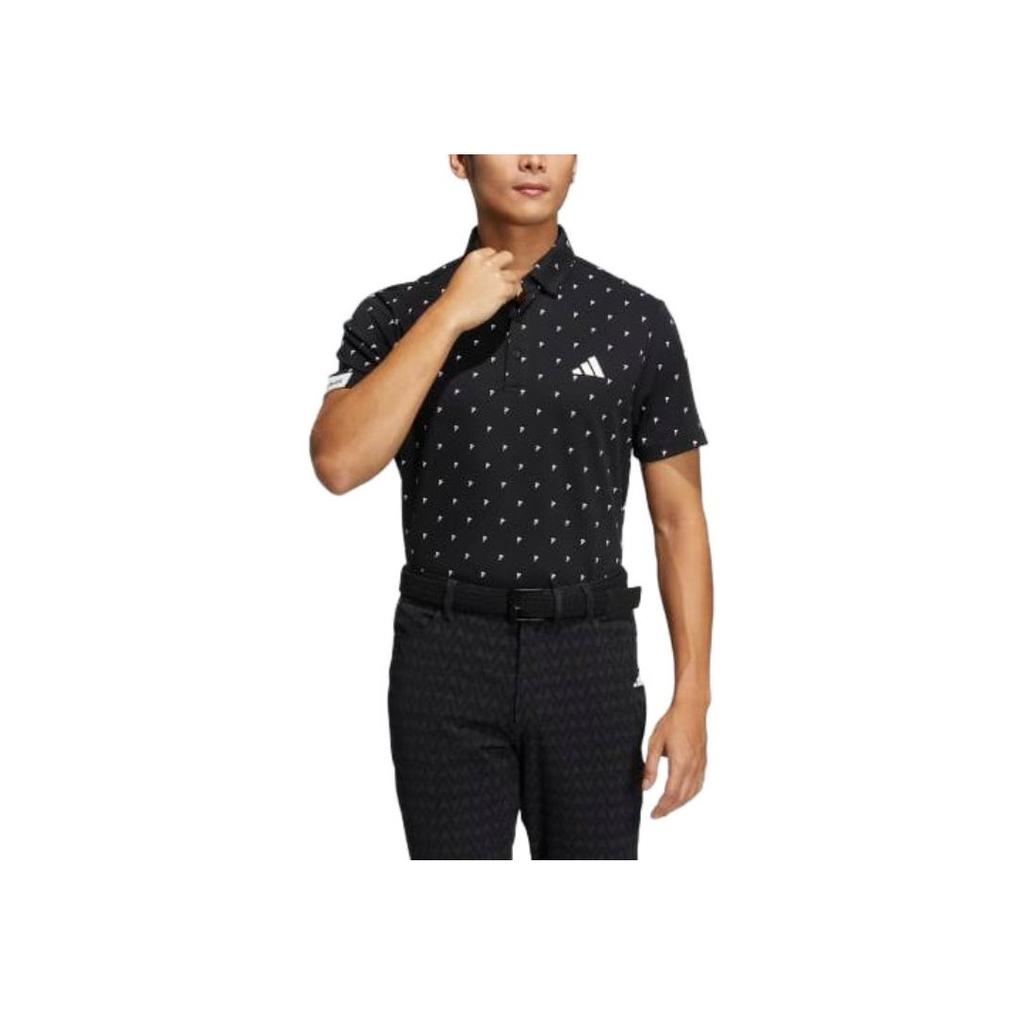 Adidas Polka Dot Print Fitted Short Sleeve Polo Shirt Men Polo Shirts Black HT6838