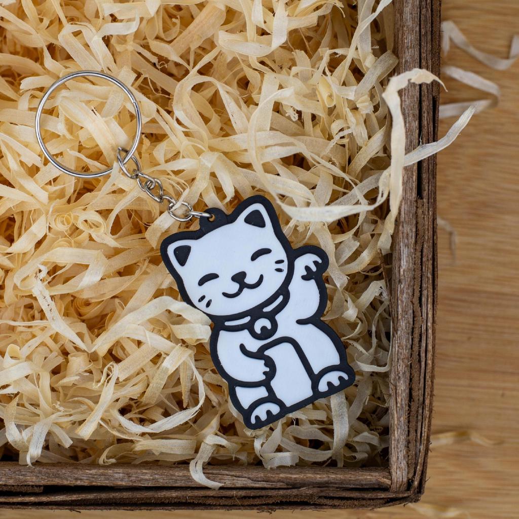 Brelok breloczek do kluczy maneki neko japoński kot szczęścia biały 3d