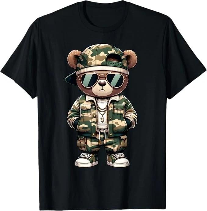 Camo Hip Hop Teddy Bear Camouflage Gangsta Streetwear Hustle T-Shirt S разноцветный