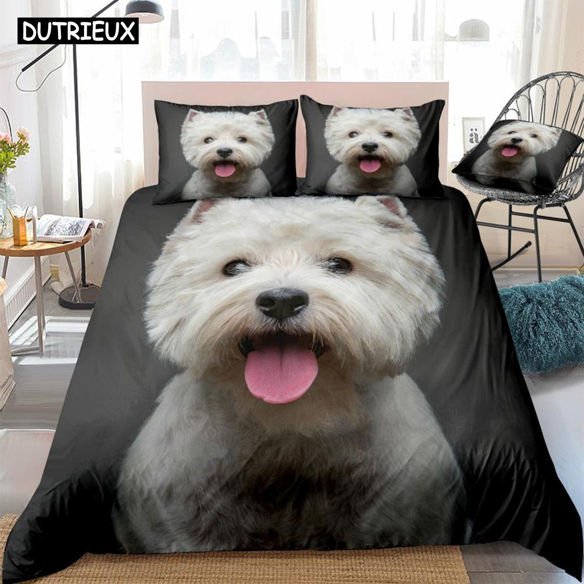 

3D пододеяльник с изображением собаки, комплект постельного белья с изображением вест-хайленд-уайт-терьера, белое постельное белье для детей, мальчиков и девочек, милый пододеяльник для питомца, 3 шт., Прямая поставка EU single(135x200cm)
