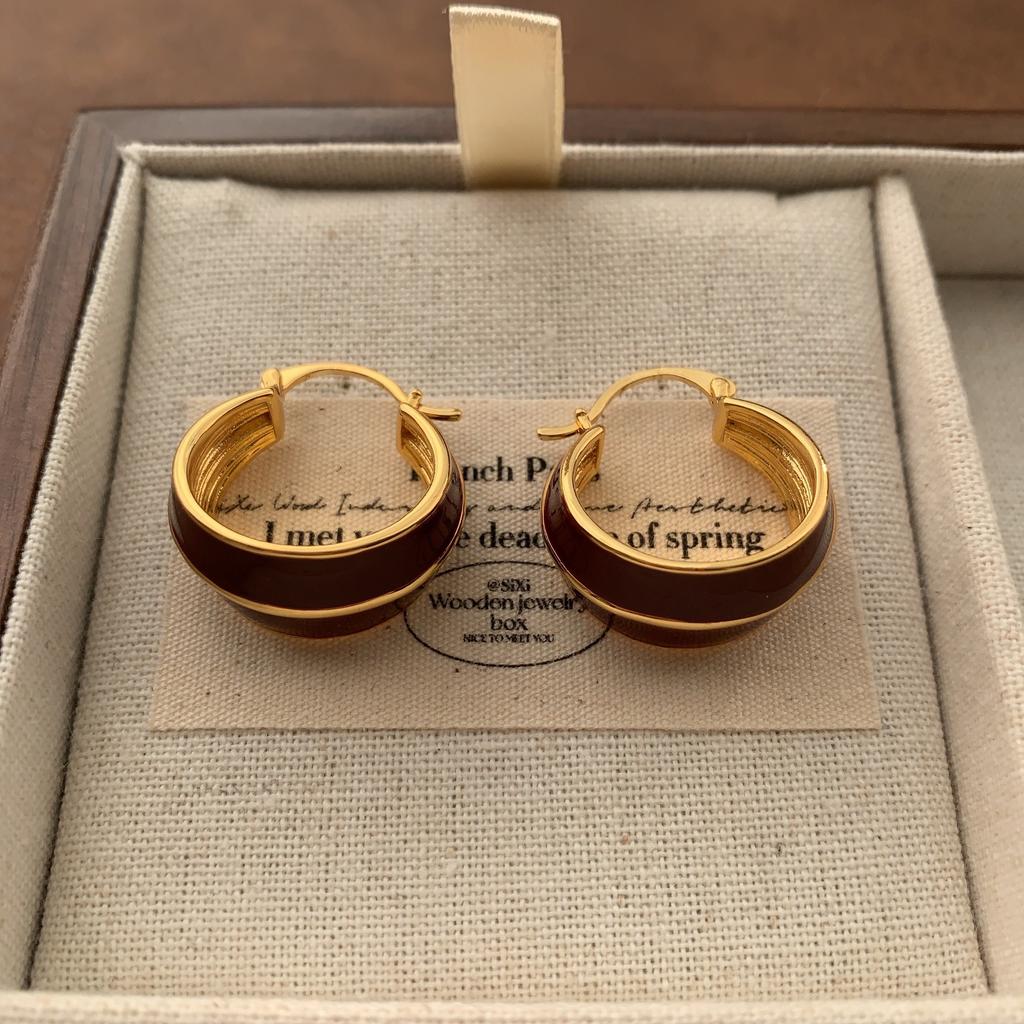 Burgundy Enamel Flower Ring Earrings Earrings Women'S Fashion Personality Temperament Advanced Sense Light Luxury Exquisite Autumn And Winter Earrings