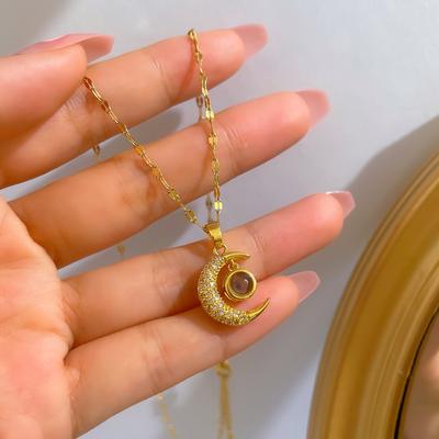 [Acciaio al Titanio] Collana Cento Lingue Ti Amo da Donna Catena per Clavicola con Proiezione Lunare Catena in Acciaio al Titanio