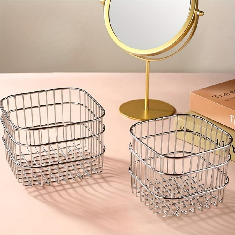 4pcs Stainless Steel Storage Baskets with Open Weave Design Multi-Purpose Organizer for Bathroom Kitchen Desk Storage Resistant