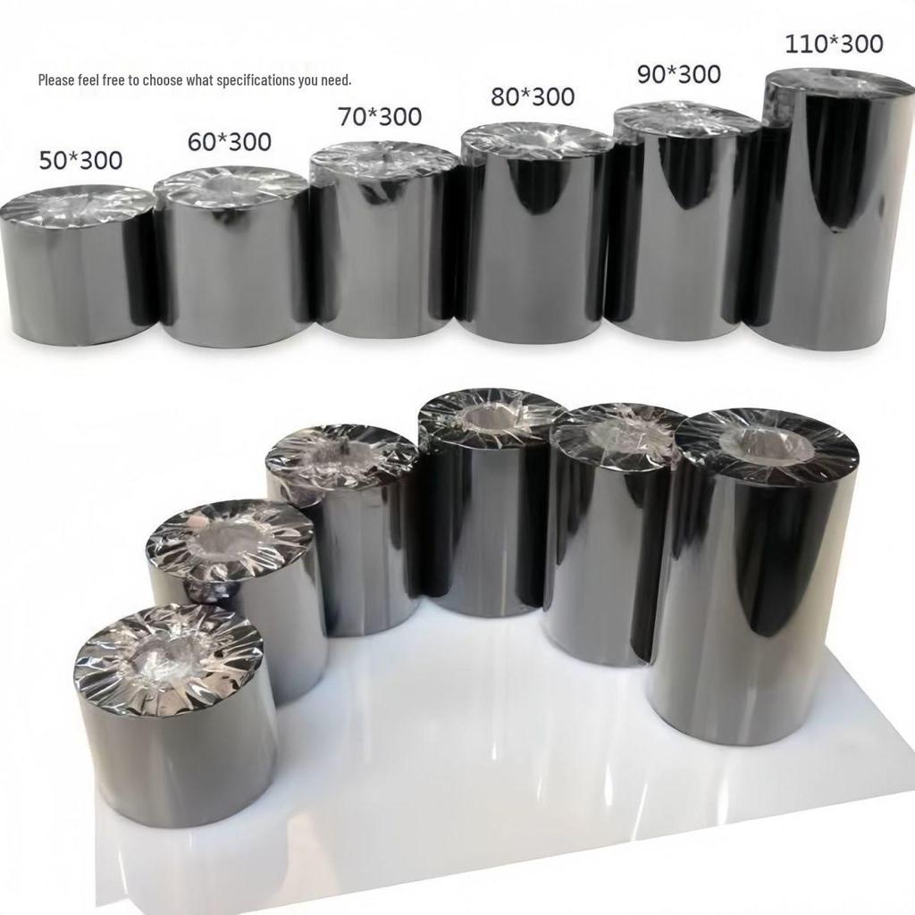 Hybrid Wax-Based Carbon Ribbon Roll for Printer Label Paper, Full Resin 80mm x 60m