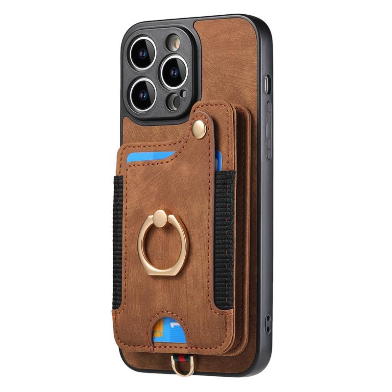 Luxury Retro PU Leather Phone Case With Magnetic Wallet Card Slot Ring Holder Phone Cover for iPhone 15 14 13 Pro Max