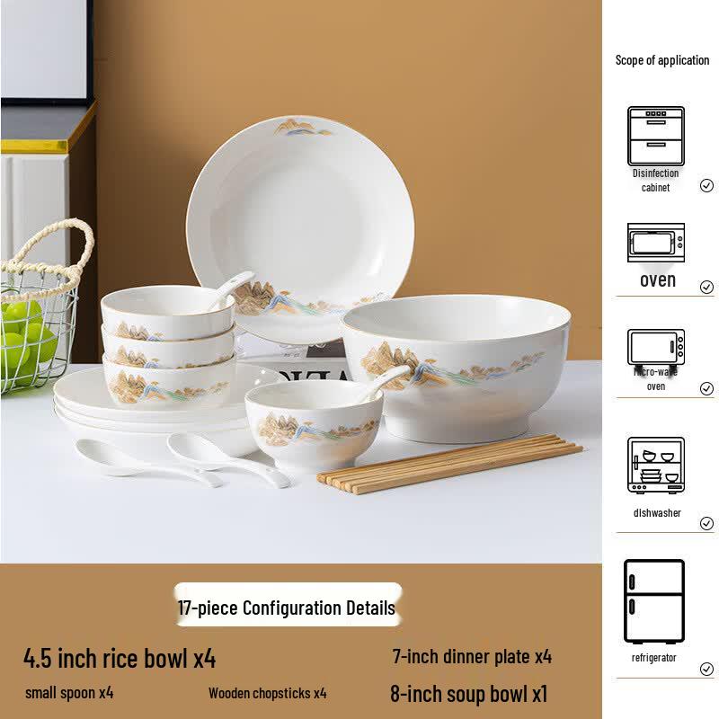 Ru Han Minimalist Mountain & River Ceramic Dinnerware Set