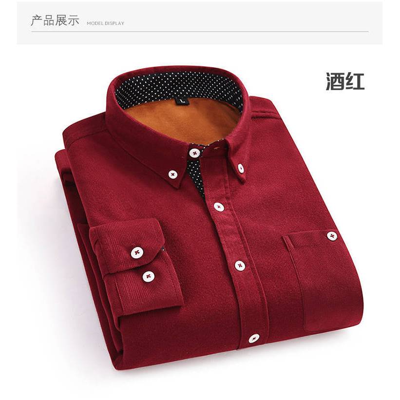 Buy Winter Men Fashion Thick Corduroy Warm Shirt Button Slim Lapel