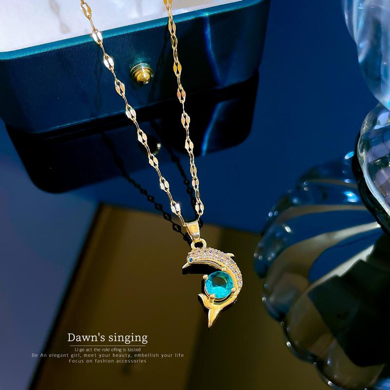 Simple Temperament Zircon Dolphin Blue Clavicle Chain Small Retro Necklace Female
