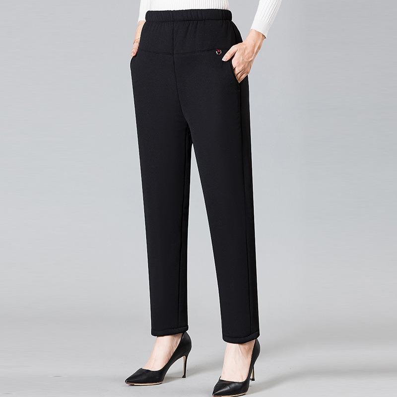Middle-aged Cotton Pants Mother Winter Warm Velvet Padded Thickened Women's Pants Loose High Waist Autumn and Winter Outer Trousers