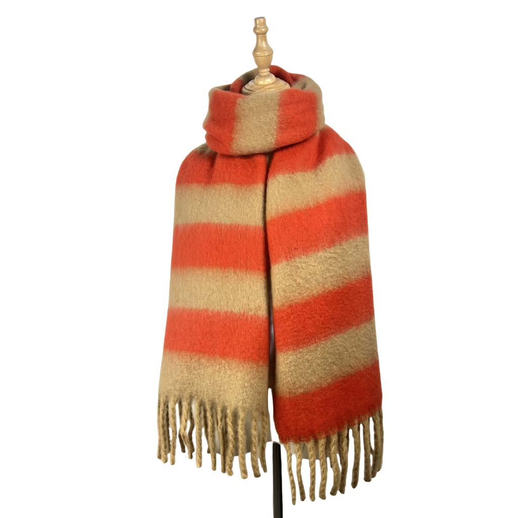 High Quality Wool Blend Striped Scarf Women Fall Winter New Thick Warm Muffler Female Simple Versatile Fashion Fringed Shawl