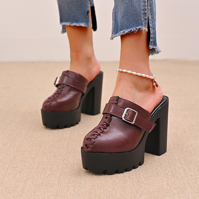 Women Sandals Summer High Heels Slippers Buckles Platform Chunky Mules Sandals Elegant Designer Woman Shoes Zapatos De Mujer