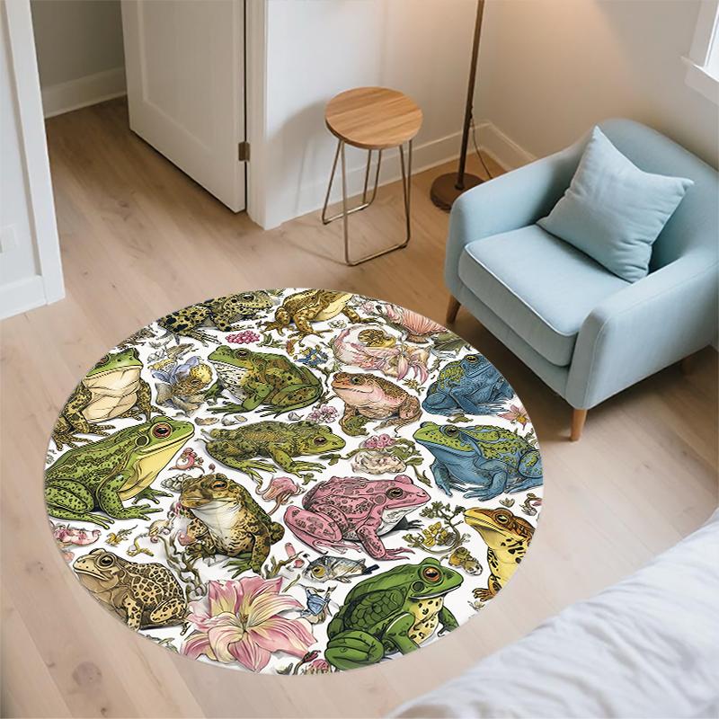 Frog pattern round rug,Carpet Rug for Living Room Bedroom Sofa Playroom Decor,Non-slip Floor Mat,Holiday Gifts and Birthday Gifts