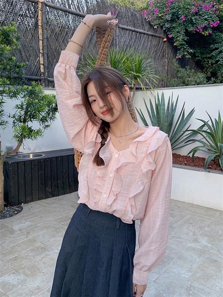 Korean-Style Pink Shirt: Elegant, Stylish, and Casual Women's Fashion