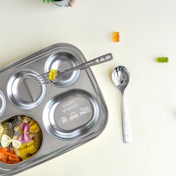 2 Sets of Baby Vroom Vroom Stainless Steel Basic Cutlery, Spoon + Fork, Korean Popular Tableware