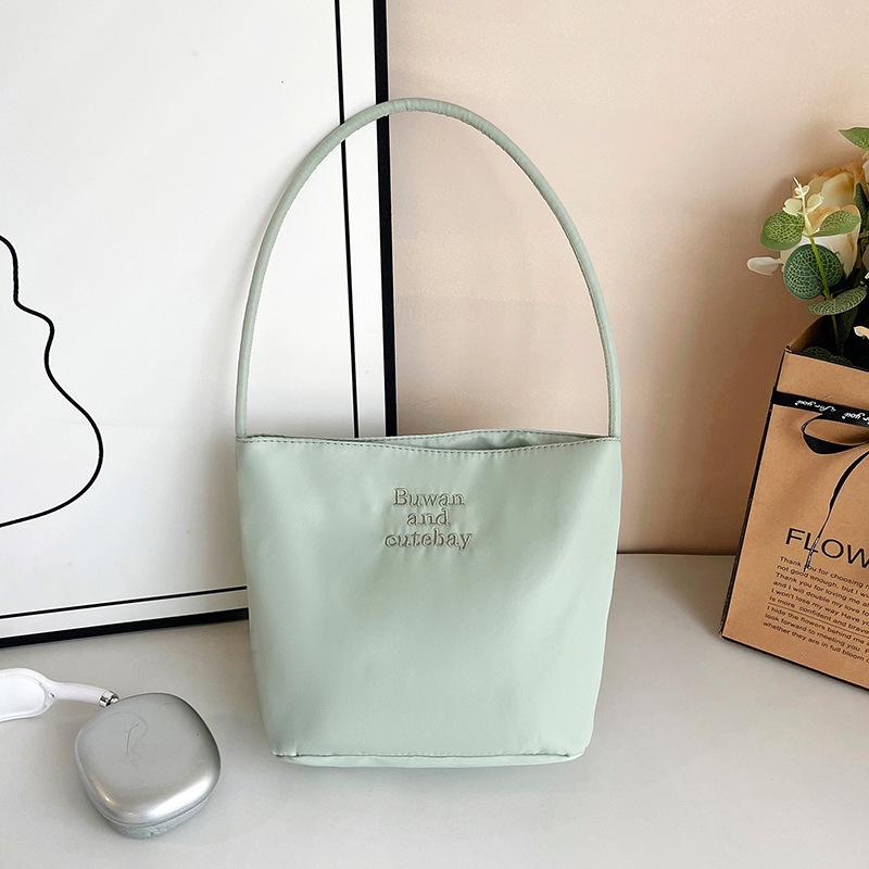 2025 Summer New Simple Nylon Underarm Bag Niche Design Letter Embroidery Portable Bucket Bag