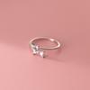 Real Sterling Tone Adorable White Zircon Stone Bowknot Open Rings Fine For Women Adjustable Rings Hypoallergenic JewelryCute Finger Ring