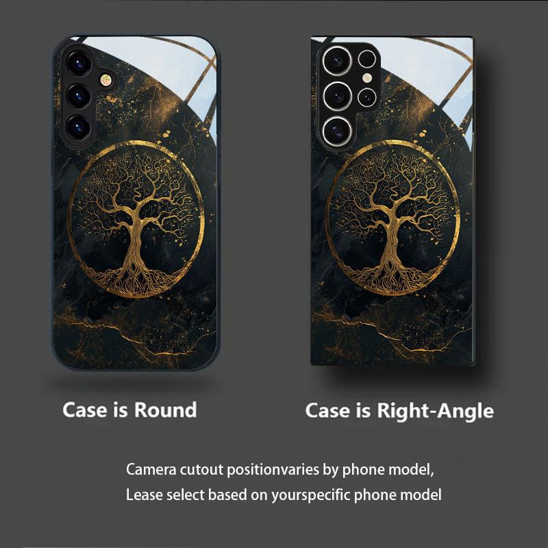 God Tree Pattern Magnetic Glass Phone Case Suitable for Samsung for Galaxy S26 S25 S24 S22 S21 S20 FE Ultra Plus 5G Anti Drop