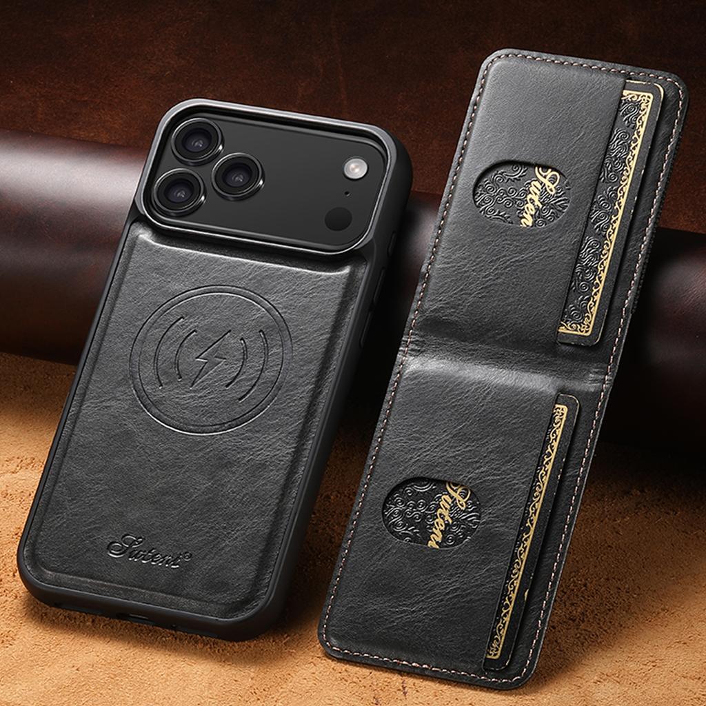 Faux Leather Phone Case Wireless Charging Magnet Card Holder Stand for IPhone 17 Pro Max 16 Plus 15 14 13 1215 14 13 12