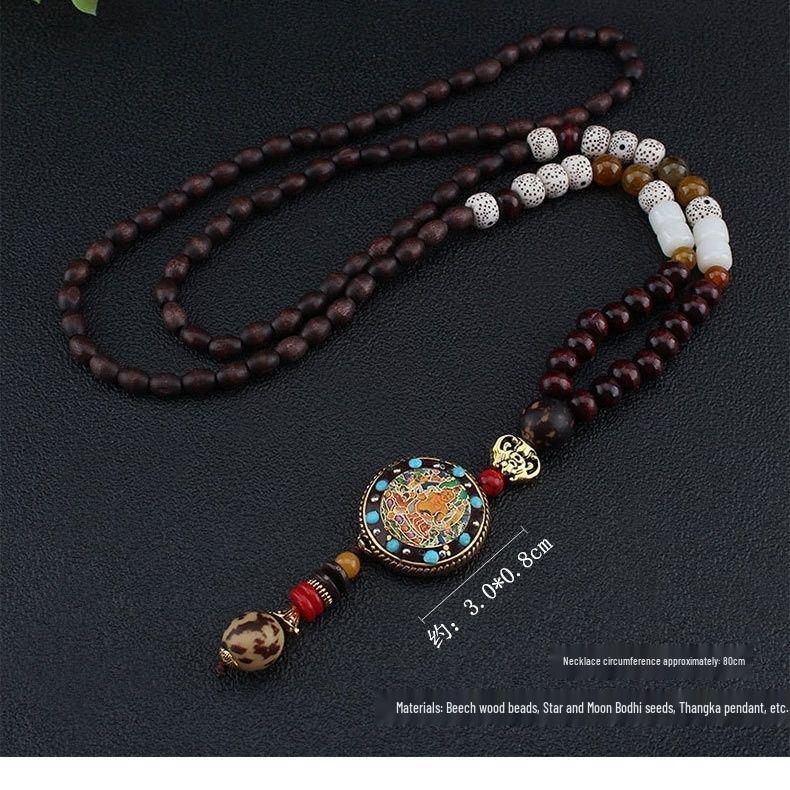 Kuaishou Ethnic Style High Mountain Thangka Pendant Wooden Bead Necklace Sweater Accessory