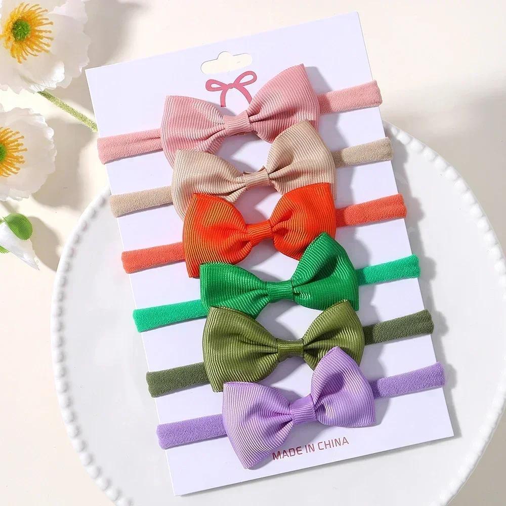 6Pcs/Set Sweet Colorful Ribbon Bowknot Elastic Headband for Baby Girls Ties Headwear Infant Kid Hair Accessories Diademas Gifts